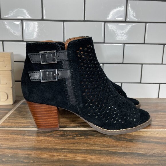 Vionic Aloft Chryssa Womens Size 6.5 Shoes Black Suede Open Toe Ankle Boots - Picture 3 of 14